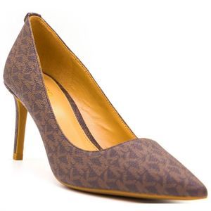 New Michael Michael Kors logo MK High Heel Monogram Pointed Pumps 5 black gold